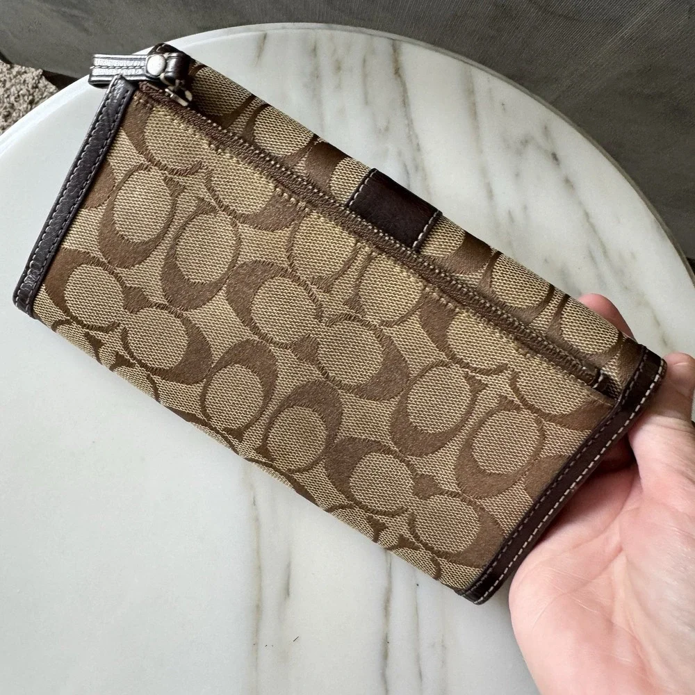 Authentic Vintage Coach Long Bifold Wallet ~ Brown Signature Canvas Pre Owned